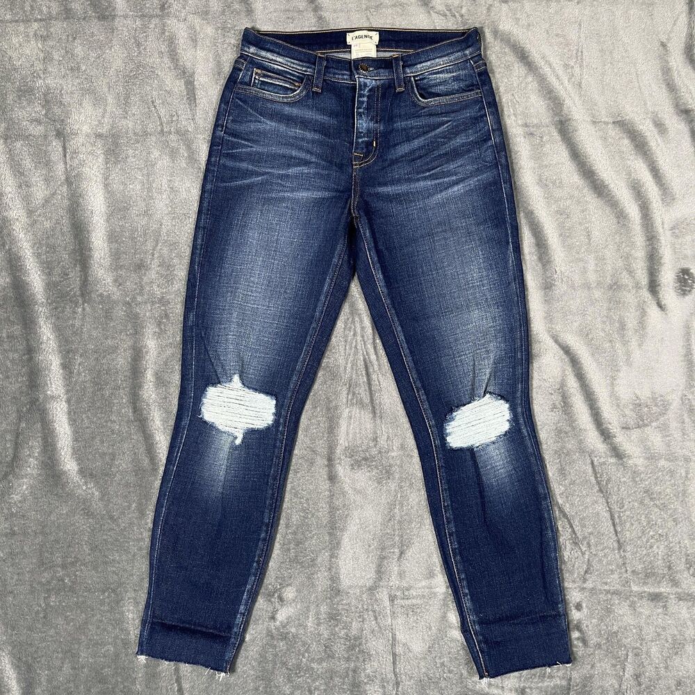 L'AGENCE Abigail Jeans Womens 25 Blue Dark Wash High Rise Skinny Distressed